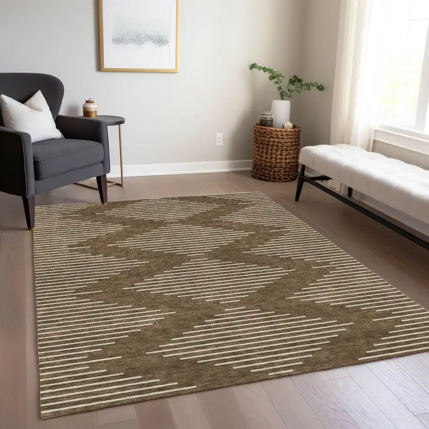 Brown And Beige Geometric Washable Indoor Outdoor Area Rug Photo 8