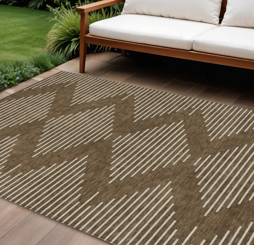 Brown And Beige Geometric Washable Indoor Outdoor Area Rug Photo 1