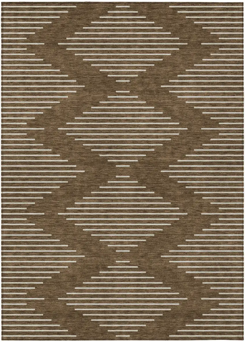 Brown And Beige Geometric Washable Indoor Outdoor Area Rug Photo 2
