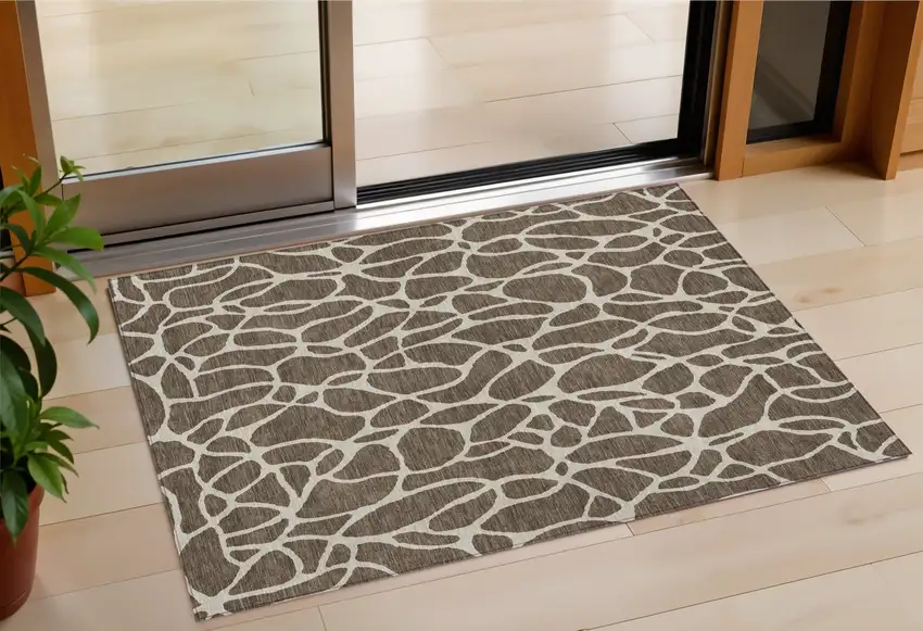 Brown And Beige Geometric Washable Indoor Outdoor Area Rug Photo 1