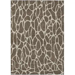 Photo of Brown And Beige Geometric Washable Indoor Outdoor Area Rug