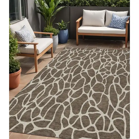 Brown And Beige Geometric Washable Indoor Outdoor Area Rug Photo 1