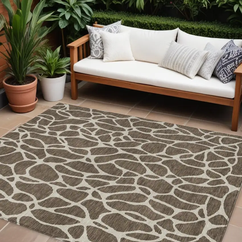 Brown And Beige Geometric Washable Indoor Outdoor Area Rug Photo 1