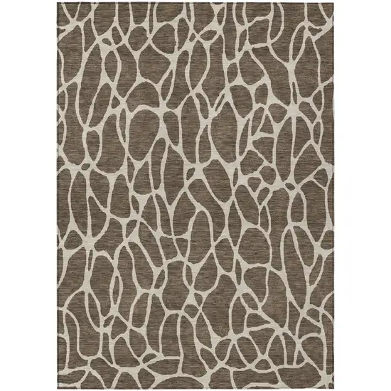 Brown And Beige Geometric Washable Indoor Outdoor Area Rug Photo 2