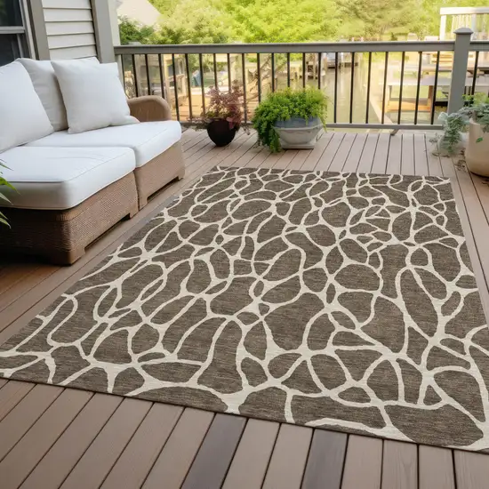Brown And Beige Geometric Washable Indoor Outdoor Area Rug Photo 7