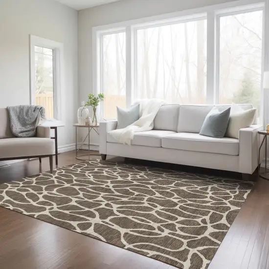 Brown And Beige Geometric Washable Indoor Outdoor Area Rug Photo 9