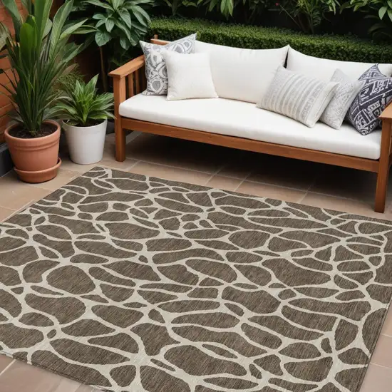 Brown And Beige Geometric Washable Indoor Outdoor Area Rug Photo 1