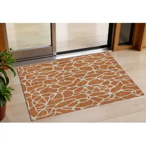 Photo of Brown And Beige Geometric Washable Indoor Outdoor Area Rug