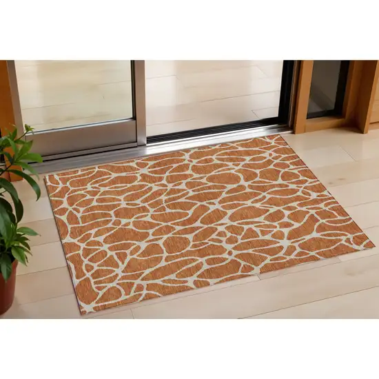 Brown And Beige Geometric Washable Indoor Outdoor Area Rug Photo 1