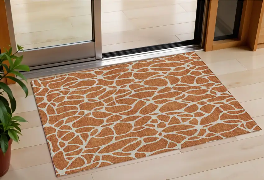 Brown And Beige Geometric Washable Indoor Outdoor Area Rug Photo 1