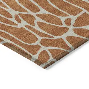 Photo of Brown And Beige Geometric Washable Indoor Outdoor Area Rug