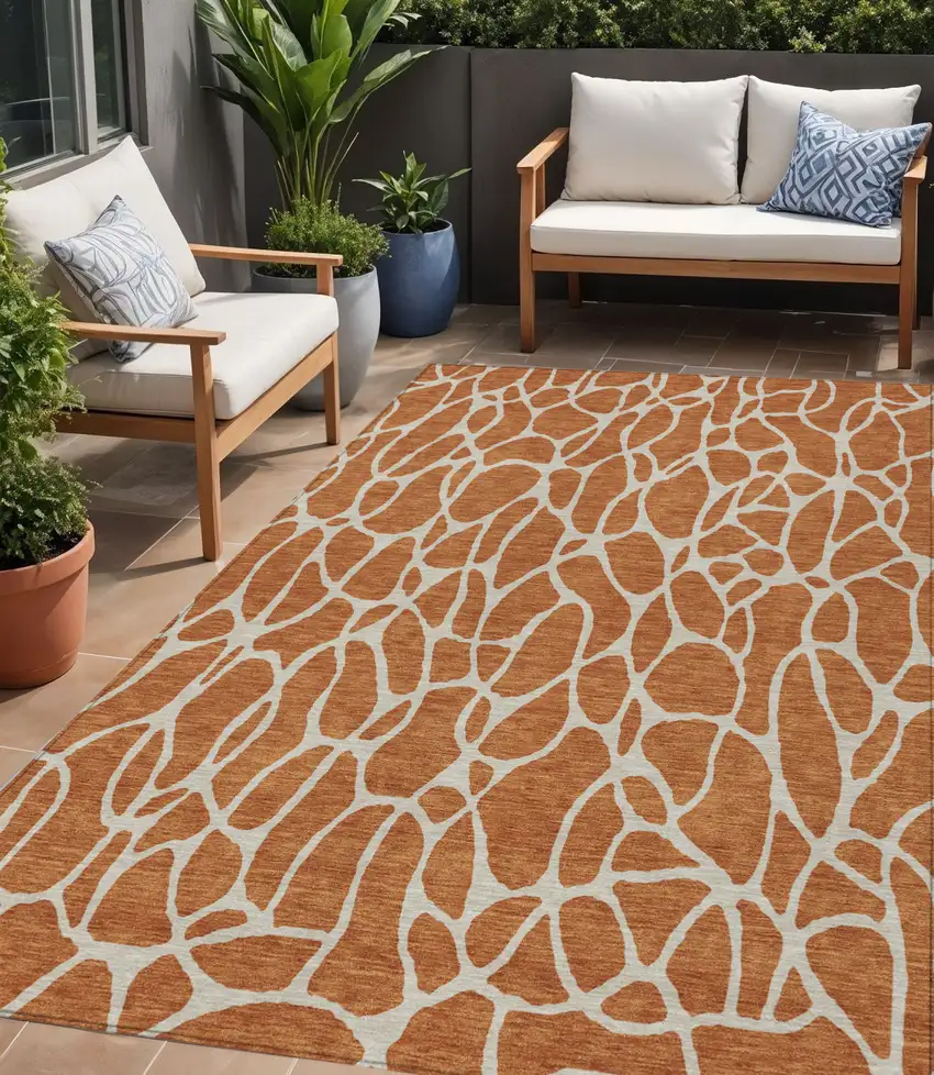 Brown And Beige Geometric Washable Indoor Outdoor Area Rug Photo 1
