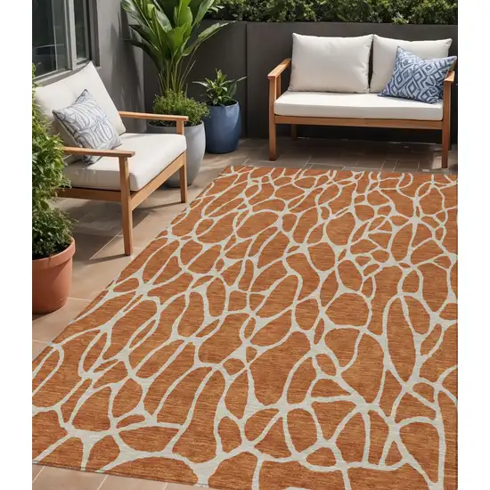 Brown And Beige Geometric Washable Indoor Outdoor Area Rug Photo 1