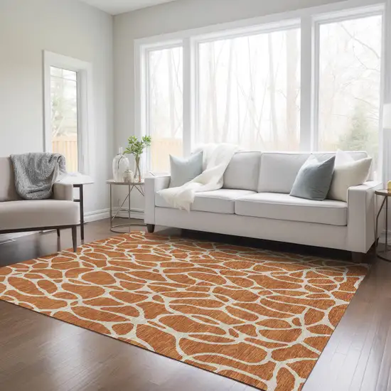 Brown And Beige Geometric Washable Indoor Outdoor Area Rug Photo 8