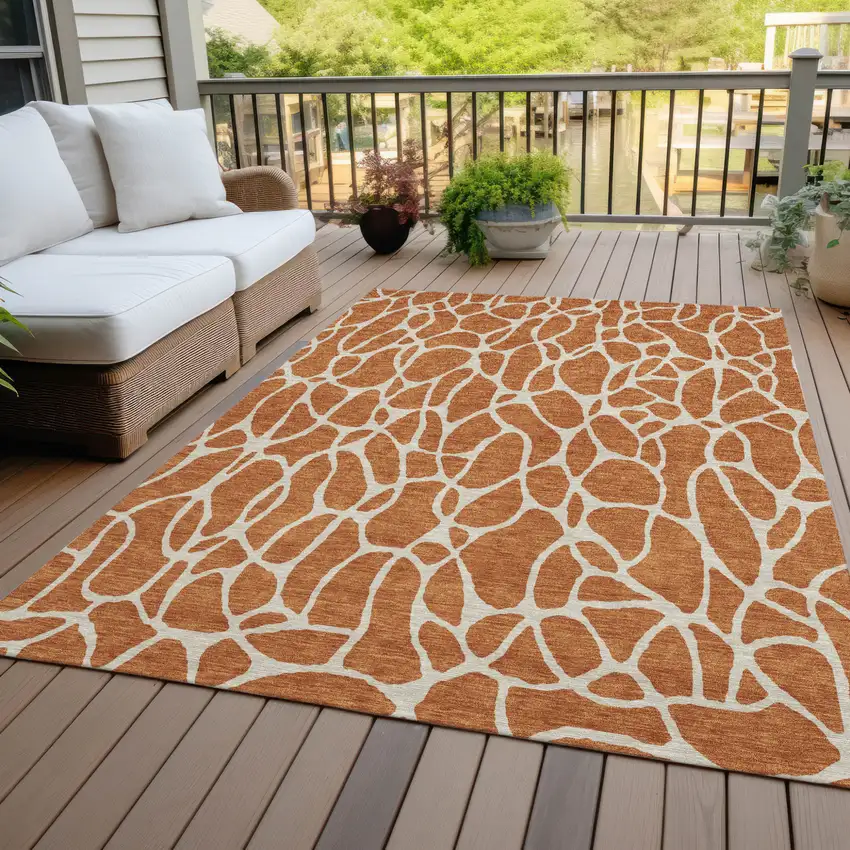 Brown And Beige Geometric Washable Indoor Outdoor Area Rug Photo 8