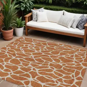 Photo of Brown And Beige Geometric Washable Indoor Outdoor Area Rug