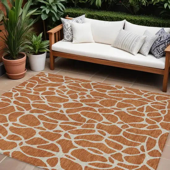 Brown And Beige Geometric Washable Indoor Outdoor Area Rug Photo 1