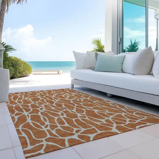 Brown And Beige Geometric Washable Indoor Outdoor Area Rug Photo 9