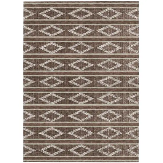 Brown And Beige Geometric Washable Indoor Outdoor Area Rug Photo 8