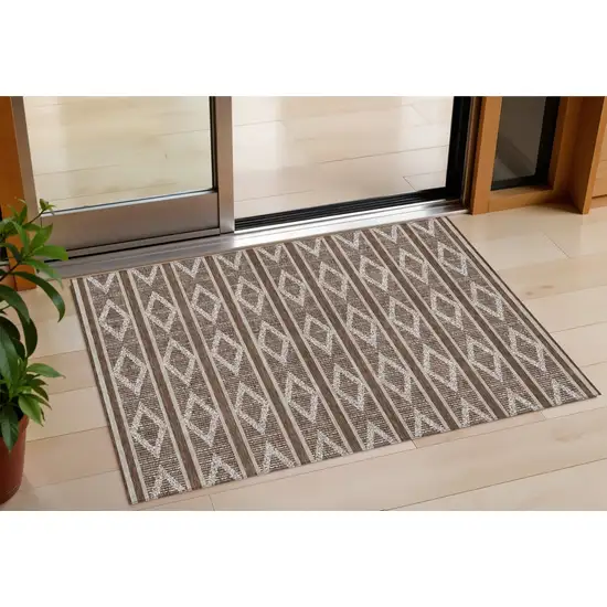 Brown And Beige Geometric Washable Indoor Outdoor Area Rug Photo 1