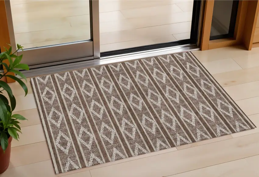 Brown And Beige Geometric Washable Indoor Outdoor Area Rug Photo 1