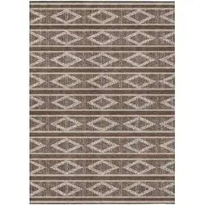 Photo of Brown And Beige Geometric Washable Indoor Outdoor Area Rug