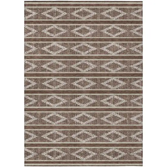 Brown And Beige Geometric Washable Indoor Outdoor Area Rug Photo 2