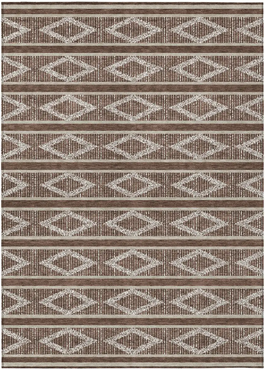 Brown And Beige Geometric Washable Indoor Outdoor Area Rug Photo 2