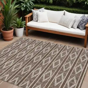 Photo of Brown And Beige Geometric Washable Indoor Outdoor Area Rug