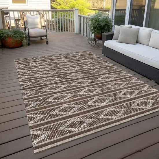 Brown And Beige Geometric Washable Indoor Outdoor Area Rug Photo 9