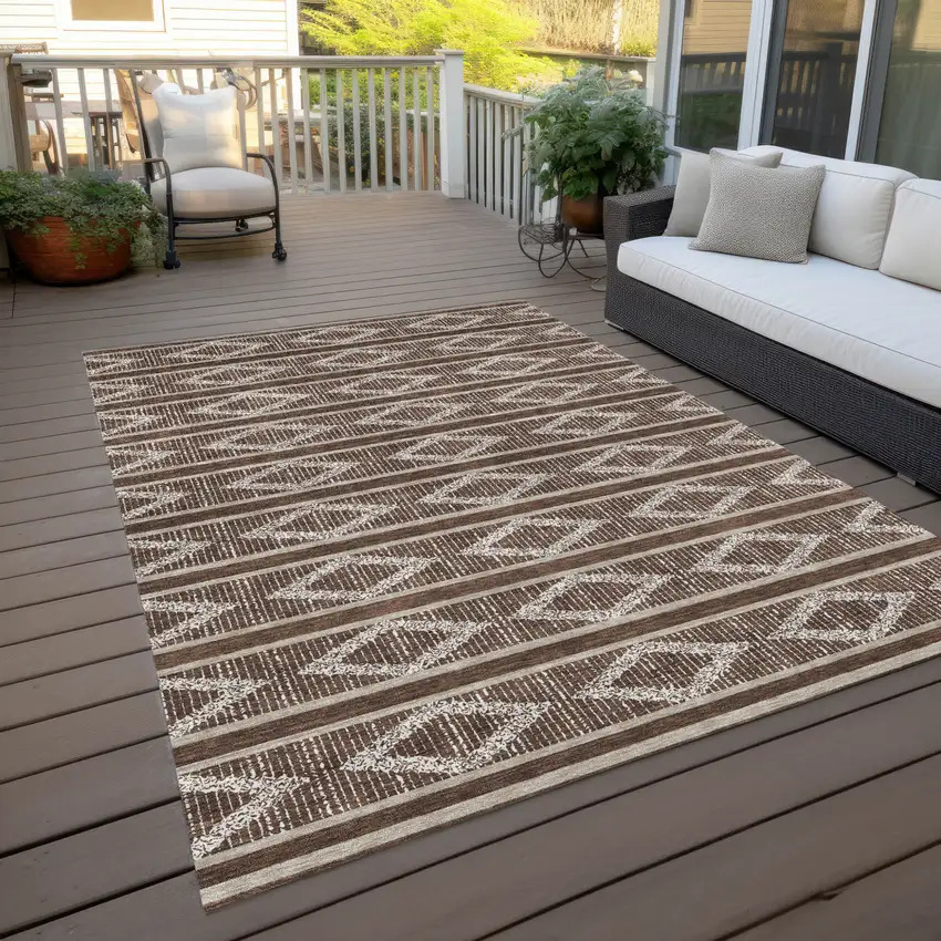 Brown And Beige Geometric Washable Indoor Outdoor Area Rug Photo 9