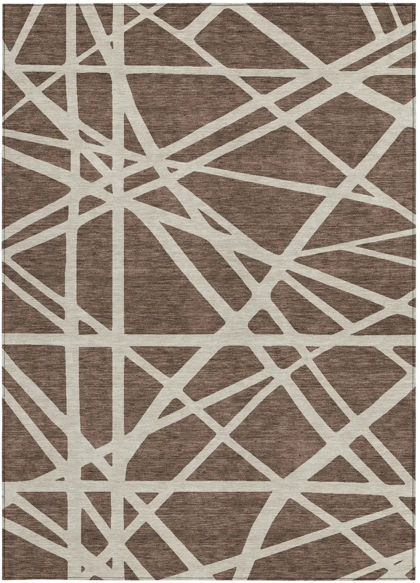 Brown And Beige Geometric Washable Indoor Outdoor Area Rug Photo 7