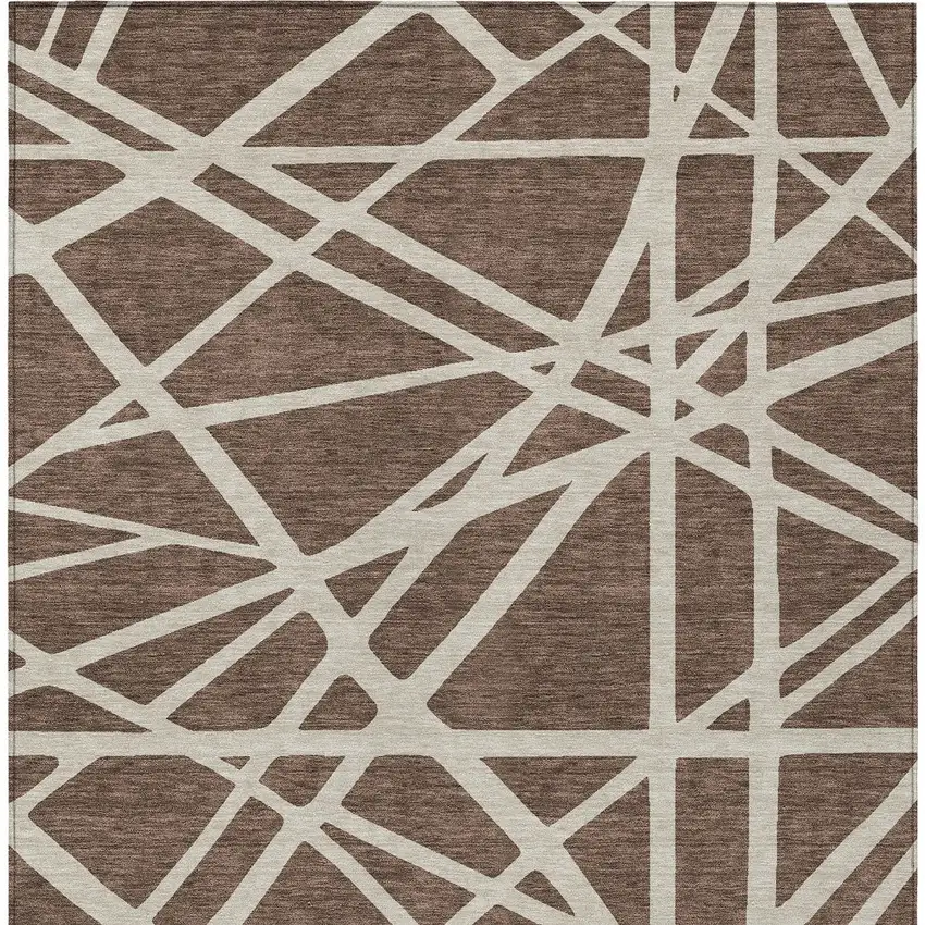 Brown And Beige Geometric Washable Indoor Outdoor Area Rug Photo 6