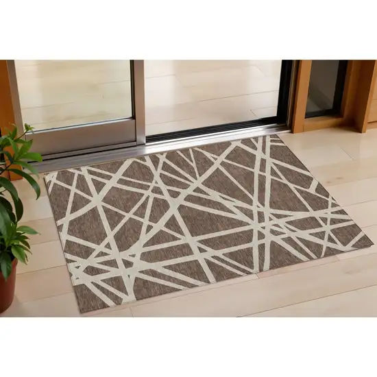 Brown And Beige Geometric Washable Indoor Outdoor Area Rug Photo 1