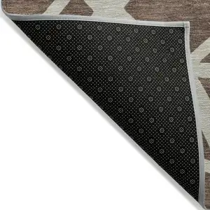 Photo of Brown And Beige Geometric Washable Indoor Outdoor Area Rug