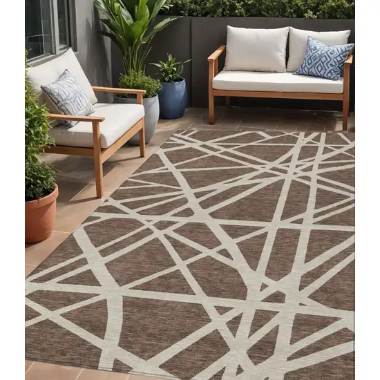 Brown And Beige Geometric Washable Indoor Outdoor Area Rug Photo 1