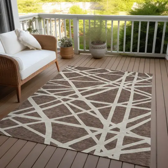 Brown And Beige Geometric Washable Indoor Outdoor Area Rug Photo 8