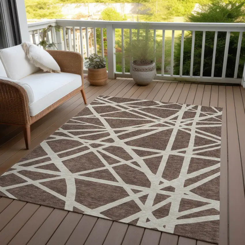 Brown And Beige Geometric Washable Indoor Outdoor Area Rug Photo 8