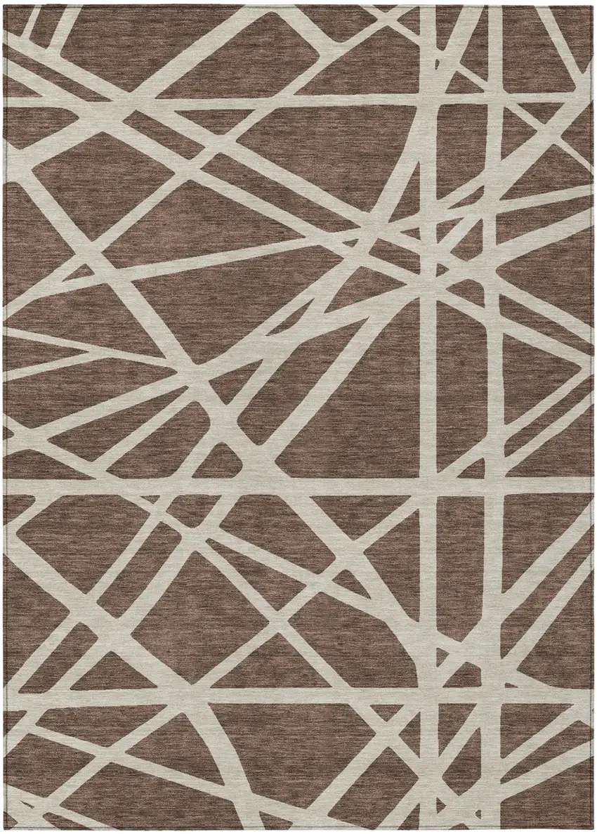 Brown And Beige Geometric Washable Indoor Outdoor Area Rug Photo 2