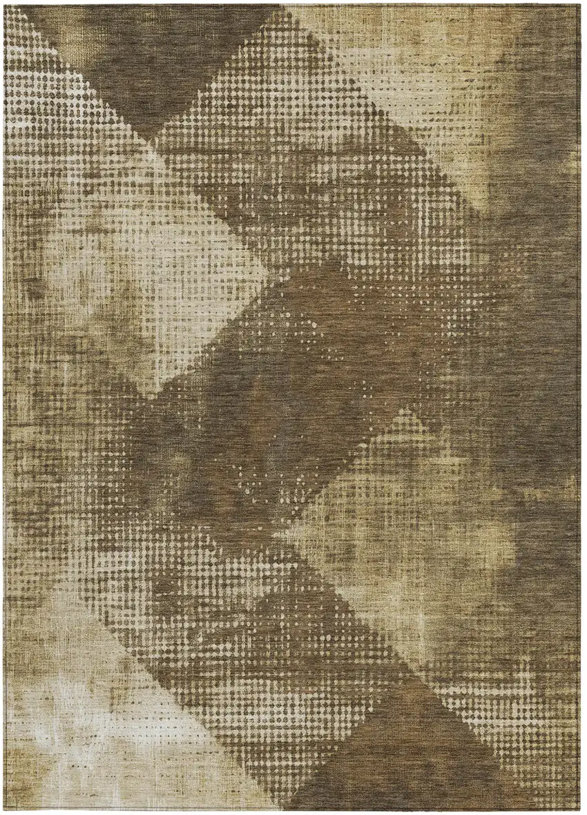 Brown And Beige Geometric Washable Indoor Outdoor Area Rug Photo 5