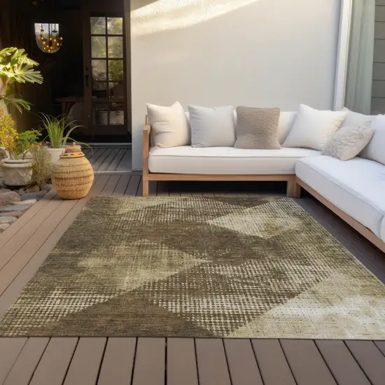 Brown And Beige Geometric Washable Indoor Outdoor Area Rug Photo 9