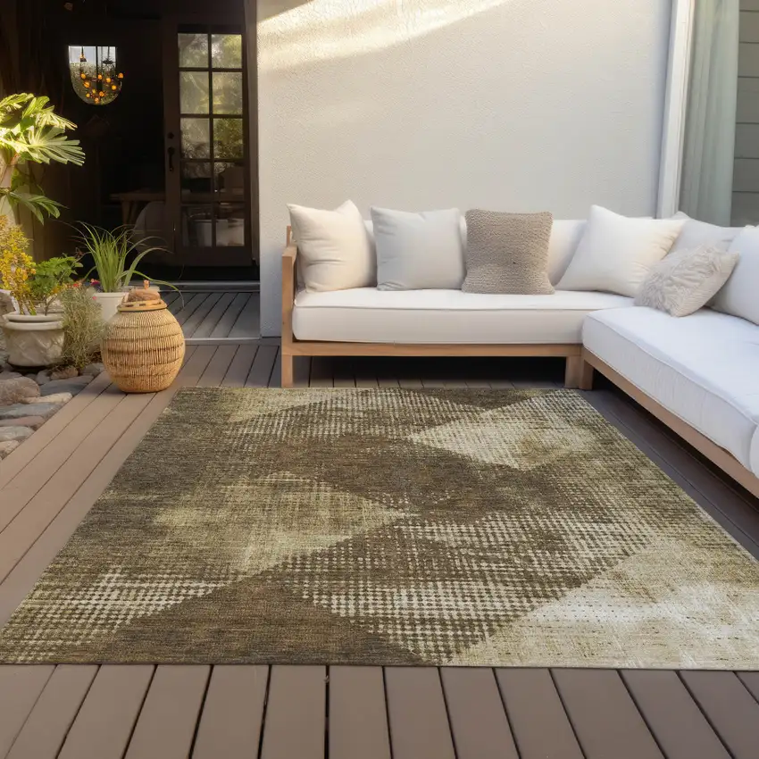 Brown And Beige Geometric Washable Indoor Outdoor Area Rug Photo 9