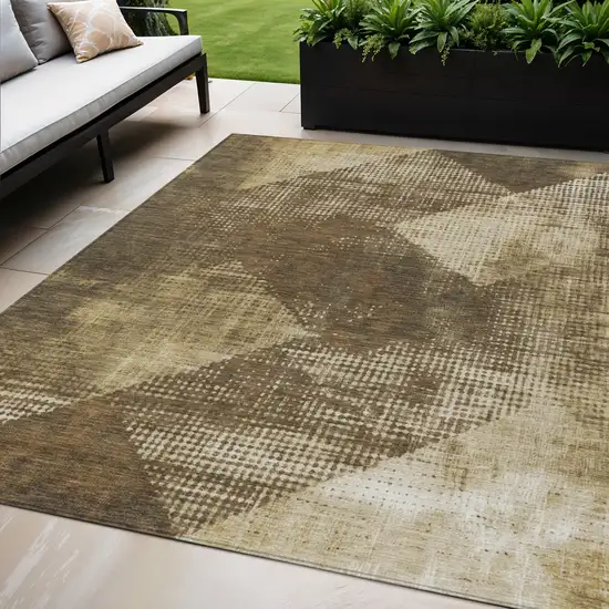 Brown And Beige Geometric Washable Indoor Outdoor Area Rug Photo 1
