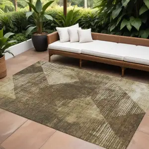 Photo of Brown And Beige Geometric Washable Indoor Outdoor Area Rug