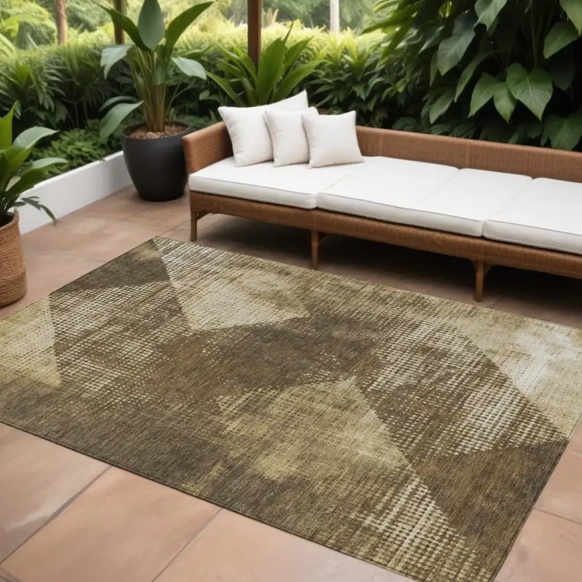 Brown And Beige Geometric Washable Indoor Outdoor Area Rug Photo 1