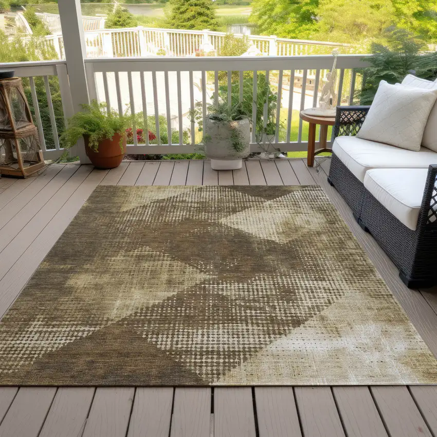 Brown And Beige Geometric Washable Indoor Outdoor Area Rug Photo 7