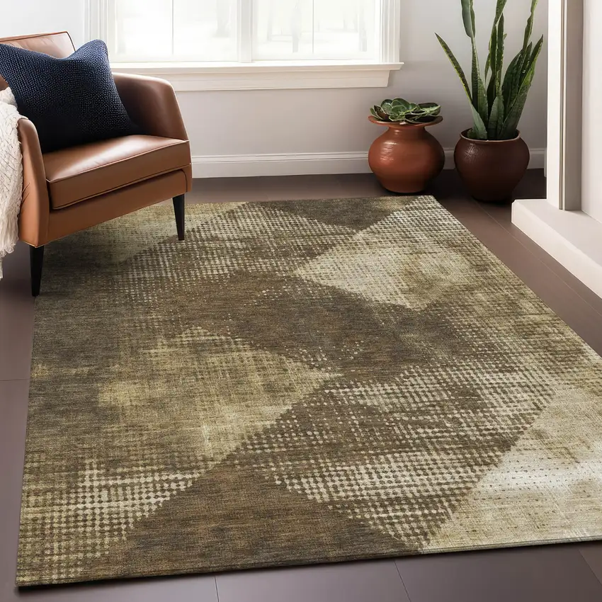 Brown And Beige Geometric Washable Indoor Outdoor Area Rug Photo 8