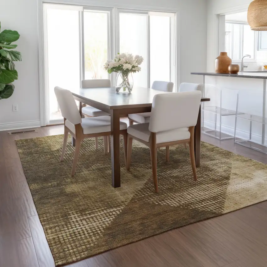 Brown And Beige Geometric Washable Indoor Outdoor Area Rug Photo 9
