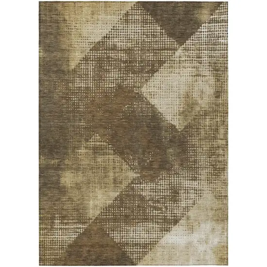 Brown And Beige Geometric Washable Indoor Outdoor Area Rug Photo 2