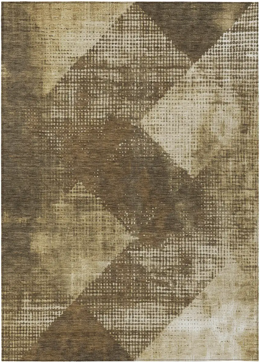 Brown And Beige Geometric Washable Indoor Outdoor Area Rug Photo 2